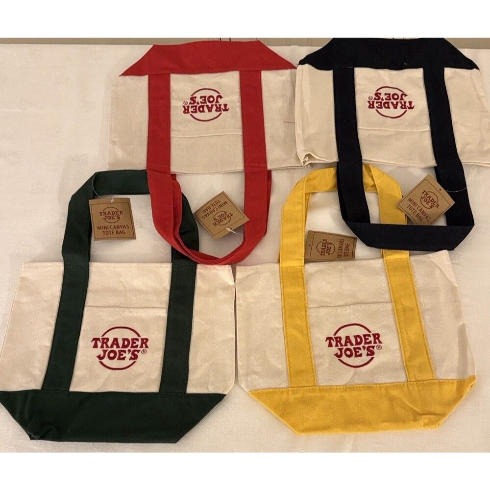 Trader Joe’s Mini Canvas Tote Bags Set Of 4 Colors New With Tags